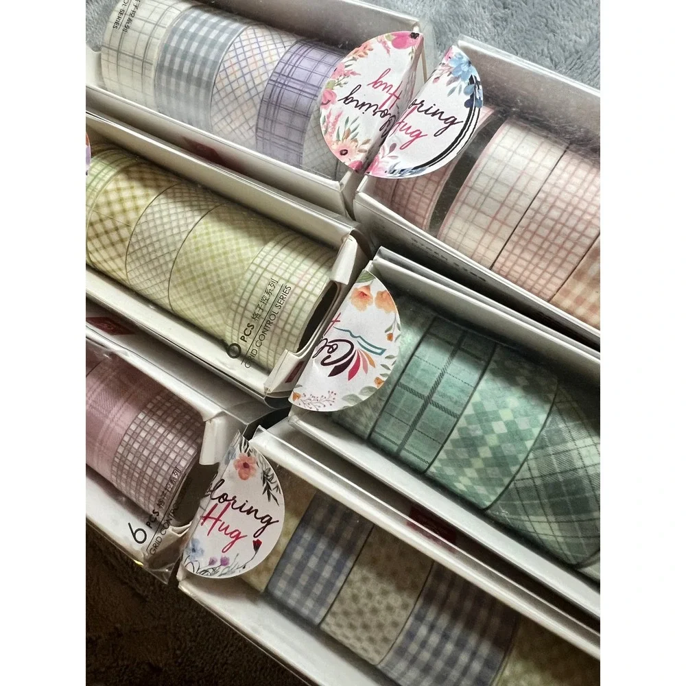 36 Rolls Washi Tape Set Grid Control Series Plaid Gingham Pastel Journaling New